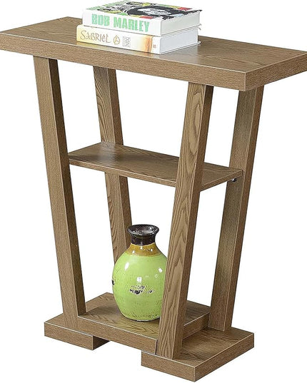 CARTESIAN Modern V-Shaped Console Table with 2 Shelves, Oak Wood Finish, 31.5 x 11.5 x 34 inches, Contemporary Entryway Sofa Table for Living Room