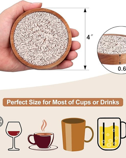 Best Absorbent Wooden Coasters Set of 5 Mixed Brown Woven Coaster Modern 4 Inches Acacia Wood Coasters for Drinks, Coffee Table Decor, Farmhouse, Bar, Office, Beer, Kitchen, Dining Room, Outdoor, Desk