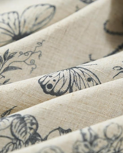 Lazzzy Linen Floral Farmhouse Curtains Blue Curtains 90 Inch Length Drapes for Living Room Bedroom Pattern Light Filtering Country Vintage Curtain Grommet Top, 2 Panels, Blue on Beige