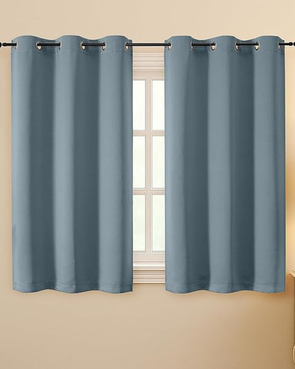 Simplebrand Stone Blue Room Darkening Curtains for Bedroom 45 Inches Long 2 Panels Set, Sunlight Blocking Curtains for Small Windows, Grommet Energy Saving Thermal Insulated Short Drapes, 40Wx45L