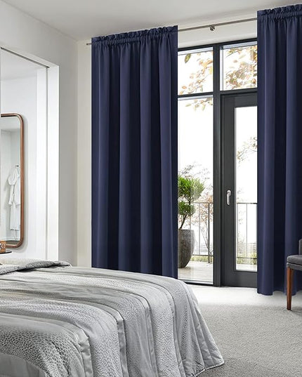 DWCN Blackout Curtains Room Darkening Thermal Insulated Bedroom Curtains Window Curtain Panels, 52 x 84 inches Long, Set of 2 Navy Rod Pocket Drapes