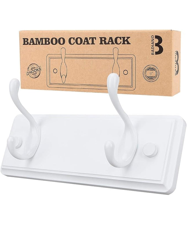 Wooden Coat Rack, Wall-Mounted Organizer for Closet, Entryway, Hallway, Foyer, Bedroom, Heavy Duty Double Hooks for Hanging Towels, Bags, Hats, Jackets, Key (White, 2 Hooks)