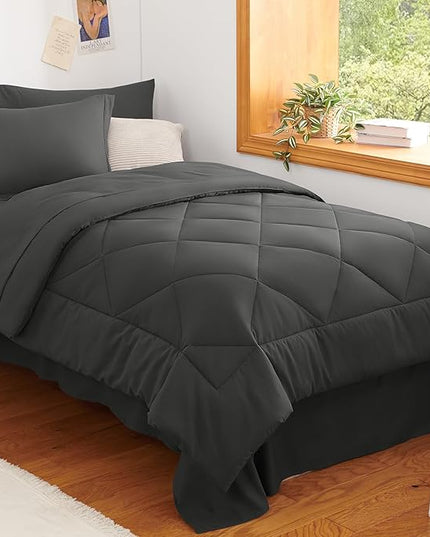 CozyLux Twin Comforter Set with Sheets Dark Grey - 5 Pieces Bed in a Bag Twin, All Season Bed Set for Girls and Boys, Bedding Set with Down Alternative Comforter, Sheets, Pillowcase & Sham