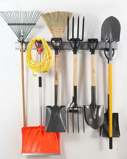 Wall Mount Tool Storage Rack, Garage Organization, Heavy Duty Garage Storage Tool Organizer, Garden Tool Wall Hooks and Hangers, Hold Up to 350lbs Grey