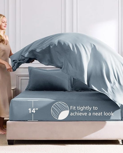 CozyLux King Size Comforter Set Dusty Blue - 7 Pieces Bed in a Bag King, Luxury Soft Bed Set for All Seasons, Bedding Set with Down Alternative Comforter, Sheets, Pillowcases & Shams, Grayish Blue