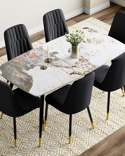 6 Person Dining Table Set, Sintered Stone Dining Table Set for 6, Kitchen Table Chairs Set of 6, Easy to Assemble