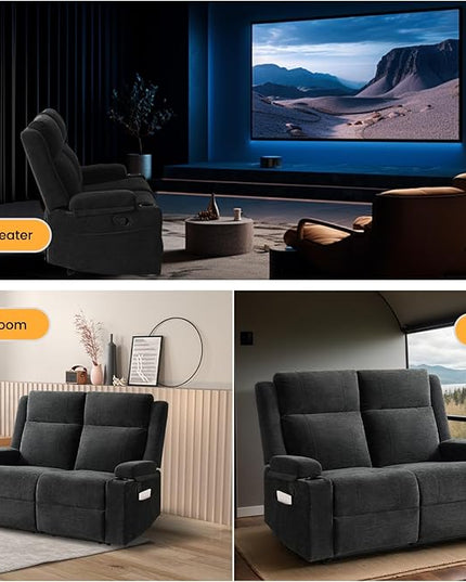Manual Living Room Reclining Sofa Set, Comfy Chenille Loveseat Recliner Sofa & Deep Seat Reclining Couch, RV Wall Hugger Recliner Sofa Set for Living Room Furniture Sets(Black)
