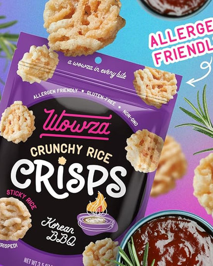 Wowza Korean BBQ - Healthy Snacks, Mini Rice Cakes, Sticky Rice Crunchy Snack, Low Calorie, Savory Rice Crisp - Ideal Healthy Snack for Adults & Kids, 3.5 oz Bag, 8 Pack