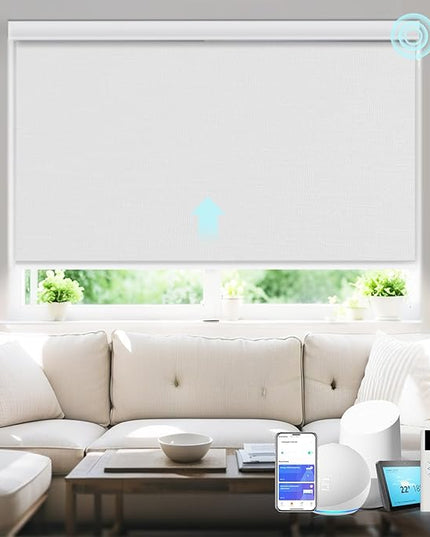 Motorized Blinds with Remote Smart Blackout Shades Electric Curtains Automatic Roller Blinds Shades for Indoor Windows Cordless with Alexa Google Home(Blackout Cloud White,W47x H62)