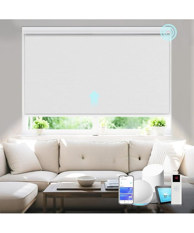 Motorized Blinds with Remote Smart Blackout Shades Electric Curtains Automatic Roller Blinds Shades for Indoor Windows Cordless with Alexa Google Home(Blackout Cloud White,W36.5X H62)