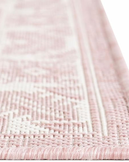 Rugs.com Outdoor Aztec Collection Rug – 13 Ft Square Pink Flatweave-Pile Rug Perfect for Living Rooms, Kitchens, Entryways