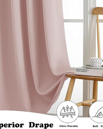 Simplebrand Blush Room Darkening Curtains for Bedroom 63 Inch Length 2 Panels Set, Thermal Insulated Energy Saving Curtains for Kids Room, Grommet Solid Nursery Window Treatment Drapes, W40 x L63