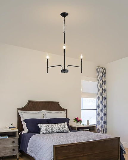 Black Chandelier 3 Light Modern Farmhouse Chandeliers for Dining Room Light Fixture, 30" Round Candle Chandeliers for High Ceilings Living Room Foyer Entryway