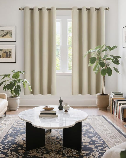 YoungsTex Beige Blackout Curtains 72 Inches Length for Bedroom - Thermal Insulated with Grommet Room Darkening Drapes for Living Room Privacy Sliding Door, 2 Panels, 52 x 72 Inch