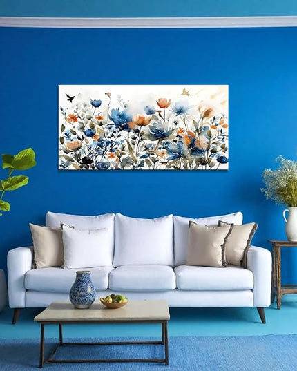 KZKU Watercolors Floral Canvas Wall Art Prints for Home Decor Living Room Dining Room Bedroom Office Wall Decor Multicolored Flowers Canvas Artwork Size：20x40inch