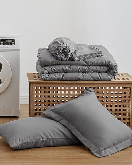 Love's cabin Twin XL Comforter Set Grey, 5 Pieces Twin XL Bed in a Bag, All Season Bedding Sets with 1 Comforter, 1 Flat Sheet, 1 Fitted Sheet, 1 Pillowcase and 1 Pillow Sham