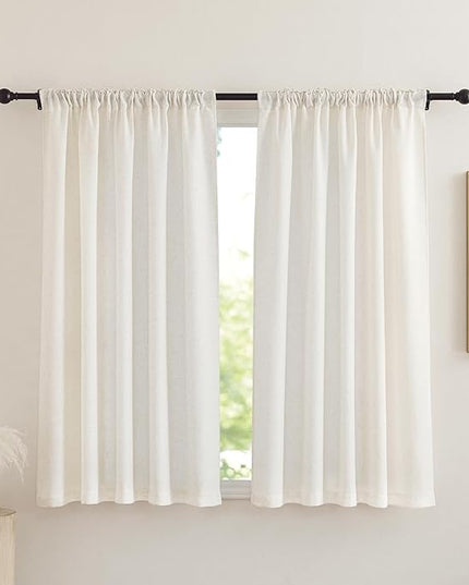 NICETOWN 2 Panels Short Linen Sheer Window Curtain 63 Inches Long for Bedroom Living Room, Pinch Pleated Farmhouse Rod Pocket Back Tab Light Filtering Privacy Curtains for Kitchen Nursery, 52" W