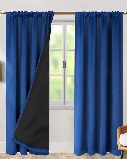 BGment Thermal Insulated 100% Blackout Curtains for Bedroom with Black Liner, Double Layer Full Room Darkening Noise Reducing Rod Pocket Curtain (42 x 72 Inch, Royal Blue, 2 Panels)
