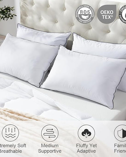 APSMILE Medium Firm Feathers Down/Poly Pillow King Size Pack of 1, Luxury Feather Pillow for Sleeping, 100% Organic Cotton Cover Hotel Collection Bed Pillows (White, 20"x36")