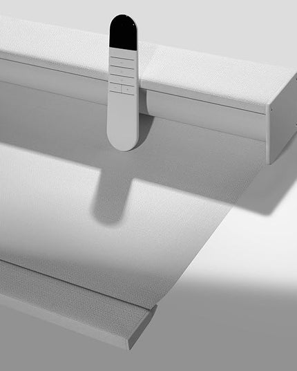 Boolegon Motorized Roller Blinds with Remote Control, Blackout Linen Fabric-Matched Automatic Roller Shades for Windows, Rechargeable Electric Window Shades for Home, Office, White, Custom Now