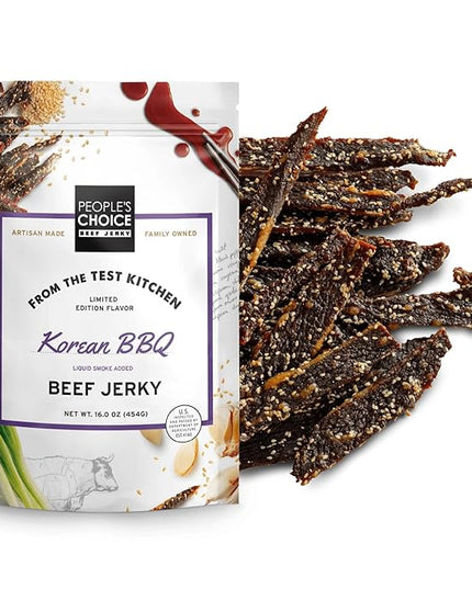 People’s Choice Beef Jerky – Test Kitchen – Korean BBQ – Sweet & Savory Flavor – 9g Protein – Made in USA – 1 Pound (16 oz) Bag