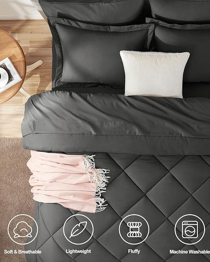 CozyLux King Size Comforter Set Dark Grey - 7 Pieces Bed in a Bag King, Luxury Soft Bed Set for All Seasons, Bedding Set with Down Alternative Comforter, Sheets, Pillowcases & Shams