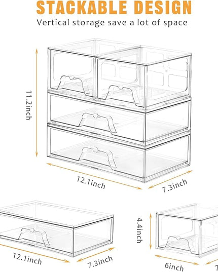 6 Pack Stackable Storage Drawers Clear Acrylic Organizer Makeup Bathroom Organizer and Storage Bins for Beauty Supplies,Ideal for Vanity, Bathroom,Pantry Organization
