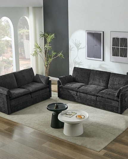 Tbfit Living Room Furniture Set, Loveseat Couch & Accent Chair, Modern Comfy Cloud Sofa Set, Spring Seat Cushions, Chenille Fabric, Dark Gray