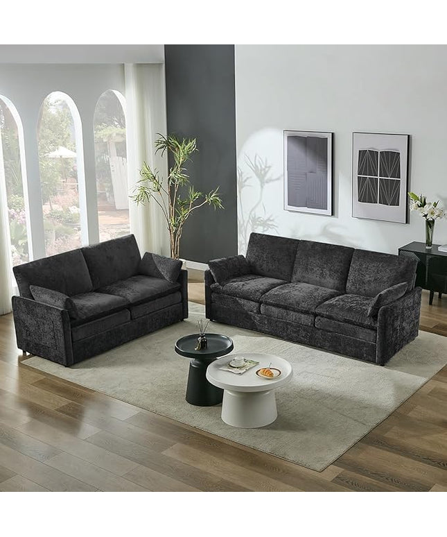 Tbfit Living Room Furniture Set, Loveseat Couch & Accent Chair, Modern Comfy Cloud Sofa Set, Spring Seat Cushions, Chenille Fabric, Dark Gray