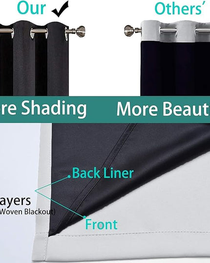 Yakamok 100% Blackout Curtains for Bedroom 63 Inch Length, 2 Thick Layers Thermal Insulated Grommet Total Blackout Drapes with Black Liner for Living Room (42Wx63L,Light Grey, 2 Panels)