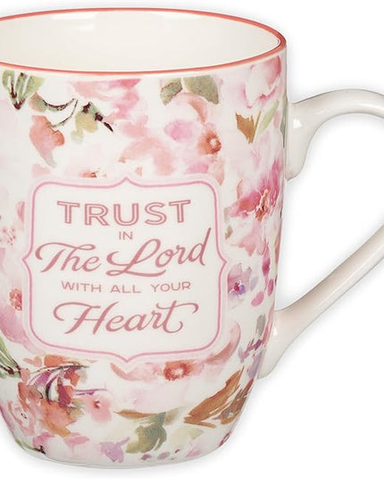 Christian Art Gifts Encouraging Ceramic Coffee & Tea Bible Verse Mug for Women: Trust in the Lord Inspirational Scripture Proverb, Microwave & Dishwasher Safe, White & Pink Watercolor Floral, 12 oz.