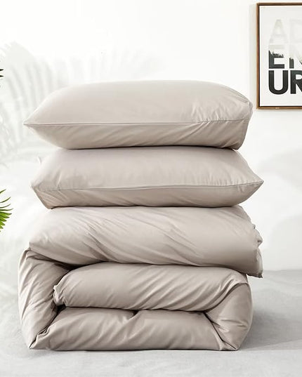 Houseri Beige Comforter Full Size Set Cream, 3 Pieces Light Taupe Bedding Soft All Season Lightweight Farmhouse Light Khaki Modern Light Brown Bedding Comforters College Dorm Bed Quilt Blanket Full