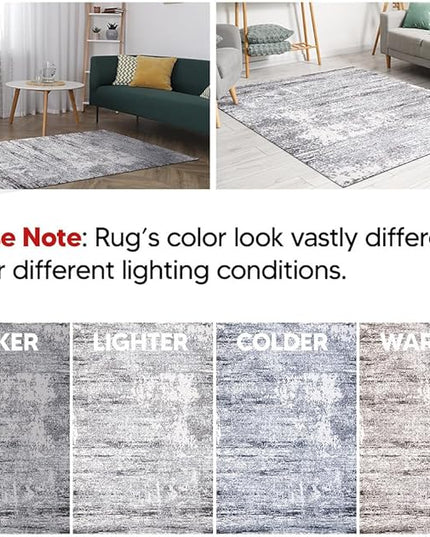 Keen Home Design Area Rugs - 8ft Round Non-Shedding, Abstract Rugs for Kitchen, Living Room, Bedroom, Dining Room, Entryway - Size: 7'10" Round, Abstract Cream/Grey