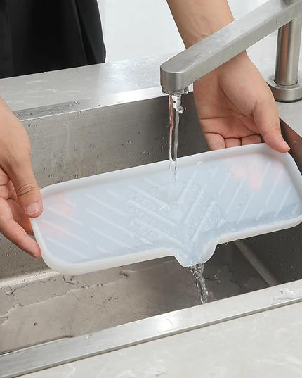 Silicone Bathroom Soap Dishes with Drain Spout-Bathroom and Kitchen Sink Organizer,Sponge Holder,Dish Soap Tray,Perfect for Dispenser,Scrubber,Bottle,Cup on Sink or Counter-Translucent 12"×4"