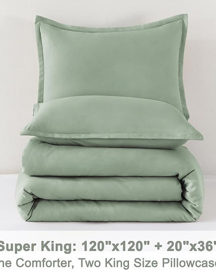 Litanika Oversized King Comforter Set 120x120, 3 Pieces Sage Green Super King Lightweight Solid Bedding Set, All Season Fluffy Bed Set Quilt Blanket