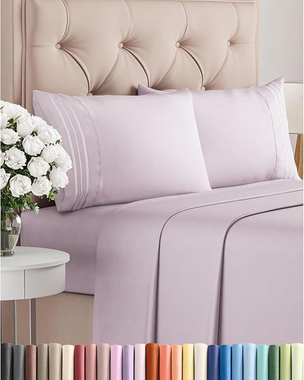 Full Size 4 Piece Sheet Set - Comfy Breathable & Cooling Bed Sheets Set - Hotel Luxury Bedding for Women, Men, Kids, Teens, Boys & Girls - Deep Pockets, Soft, Wrinkle Free - Oeko-Tex - Light Lavender