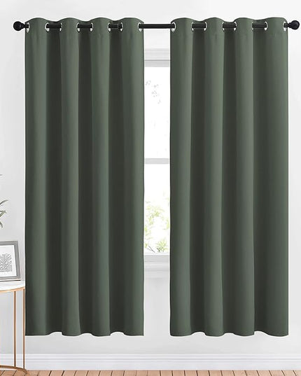 NICETOWN Blackout Curtains 72 inch Length 2 Panels Set - Grommet Thermal Insulated Room Darkening Solid Drapes Sound & Light Blocking for Bedroom/Living Room, Dark Mallard, W52 x L72