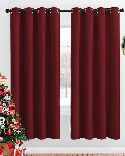NICETOWN Blackout Curtain Panels Grommet - Home Decorations Thermal Insulated Solid Grommet Top Blackout Living Room Drapes (Burgundy Red, 1 Pair, 52 x 72-Inch)