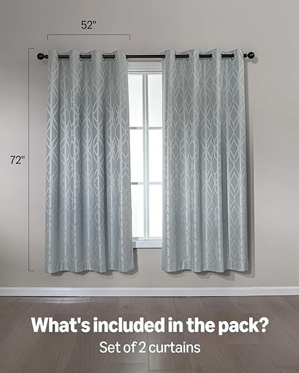 Amazon Basics Jacquard 2-Piece 100% Blackout Curtains, Living Room and Bedroom Drapes, Thermal Insulated Window Treatment, 52"x72", Light Grey