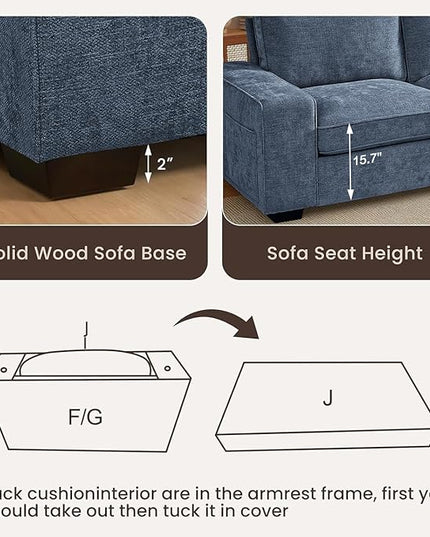 PARKOL 99" L-Shaped Sectional Couch with Storage, Sofa with Reversible Chaise, USB Type-C Charging, Chenille Fabric, Removable Cushion Covers, for Small Space, Apartment, Living Room, Blue