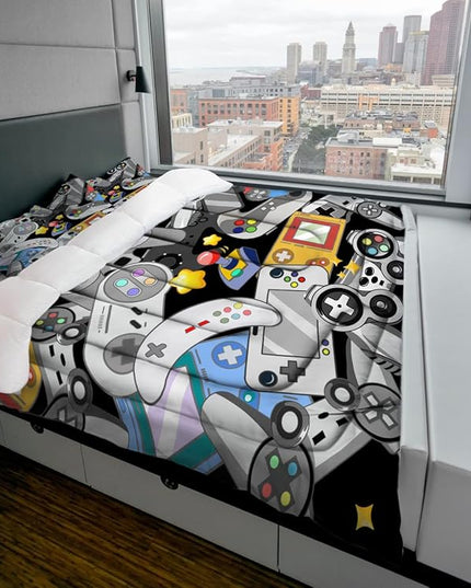Sunnycitron Gaming Comforter for Boys Teen Gamer Comforters Full Size Gaming Bedding Kids Bed Set Boys Bedding Quilt Game Room Decor,1 Comforter +2Pillowcase