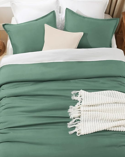 Litanika Comforters Queen Size Haze Green, 3 Pieces Lightweight Solid Bedding Set & Collections, All Season Fluffy Bed Set (90x90 Inches Comforter & 2 Pillowcases)