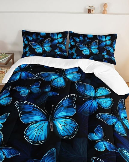 Dream Blue Butterfly Comforter Set Twin Size,Boho Bedding Comforter Sets for Kids Boys Girls Bedroom Decor Aesthetic,Animal Themed Bedding Soft Fluffy Comforter Sets with 2 Pillowcases.