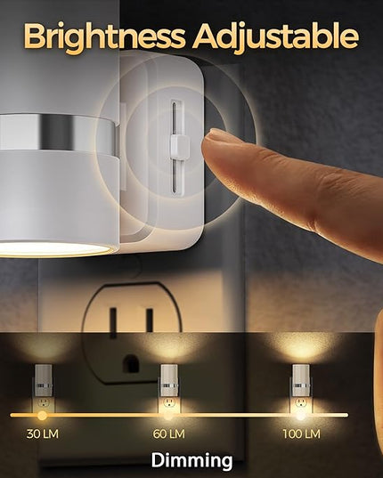 DORESshop LED Night Light 2 Pack, White Cylinder Dimmable Night Light Plug in, Slide Brightness Adjustable, Night Lights with Dusk to Dawn Sensor, 3000K Warm White for Bedroom, Bathroom, Hallway