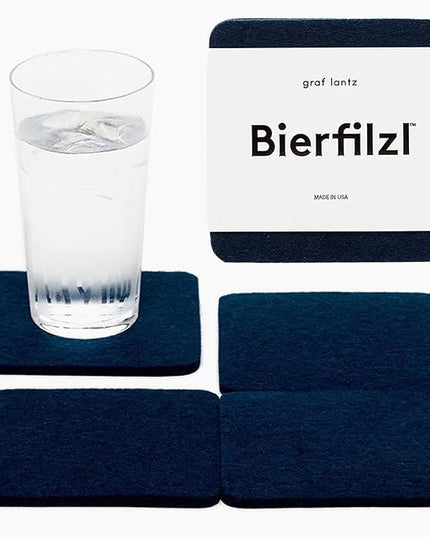 Graf Lantz - Bierfilzl Merino Wool Square Coasters Set of 4 - Marine (4"x4"x5mm) - Absorbs 30% of Weight - Natural German Wool - Heat Resistant, Sustainable, Reusable - Home Decor, Coffee Table Decor