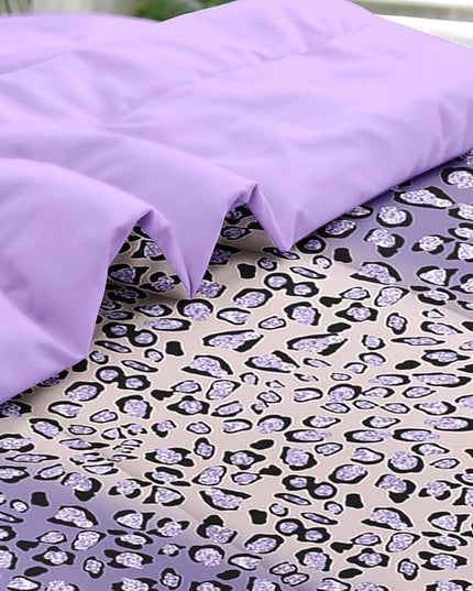 Comforter Set Twin Size, Leopard Colorful Plain Purple 5 Pcs Bedding for Kids and Adults, Gold Geometric Tiger Bed Sheet Sets with Fitted Sheet Pillowcase & Sham for Bedroom Bed Decor