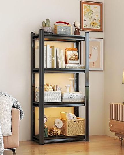 Storage Shelves, Garage Metal Shelving Unit, Adjustable, Double-Layer Column with Reinforced Ribs, Heavy-Duty, Capable of Bearing 600-3600 lbs (Black, 24 * 14 * 59, 4-Tier)