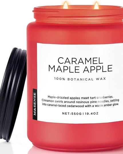 M&SENSE Caramel Apple Pie Candles for Home Scented, Natural Soy Wax 19.4oz Long Lasting 110 Hours Clean Non Toxic Large 2 Wick Candle Gifts for Thanksgiving Housewarming