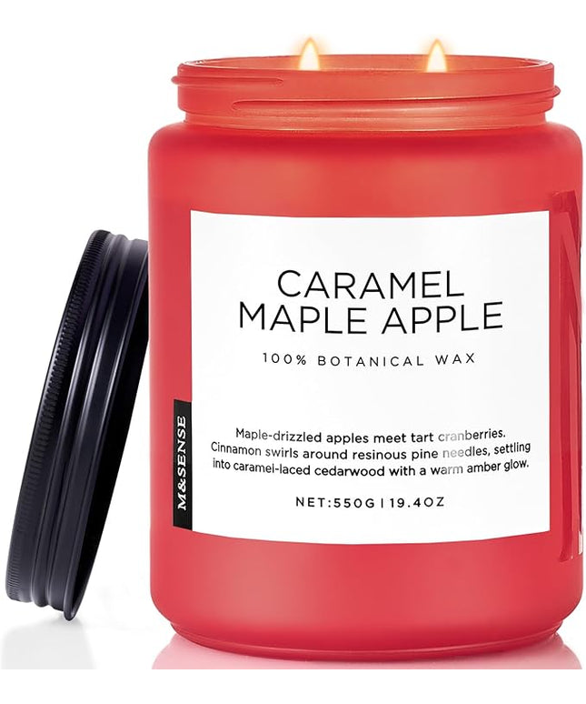 M&SENSE Caramel Apple Pie Candles for Home Scented, Natural Soy Wax 19.4oz Long Lasting 110 Hours Clean Non Toxic Large 2 Wick Candle Gifts for Thanksgiving Housewarming