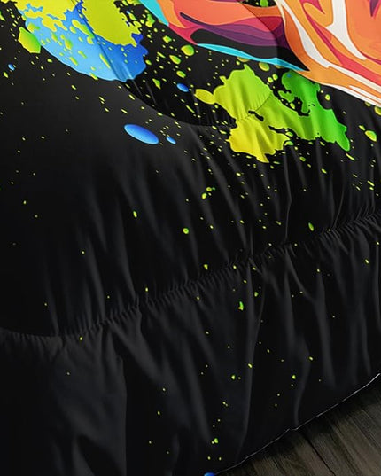 Black Basketball Comforter Set King Size,Watercolor Tie-dye Comforter Color Graffiti Hip Hop Style King Bed Set,Ball Sports Games Bedding Set for Teens Kids Bedroom Decor with 2 Pillowcases.